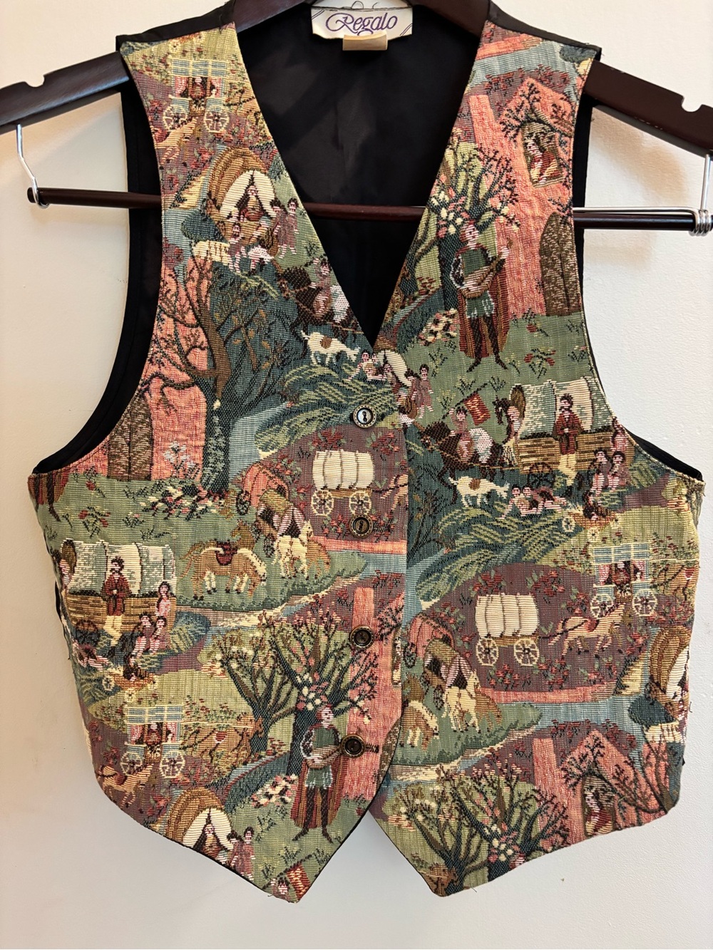 Regalo Women's Tapestry Vest Wild West Pioneer Americana in Scenic Print